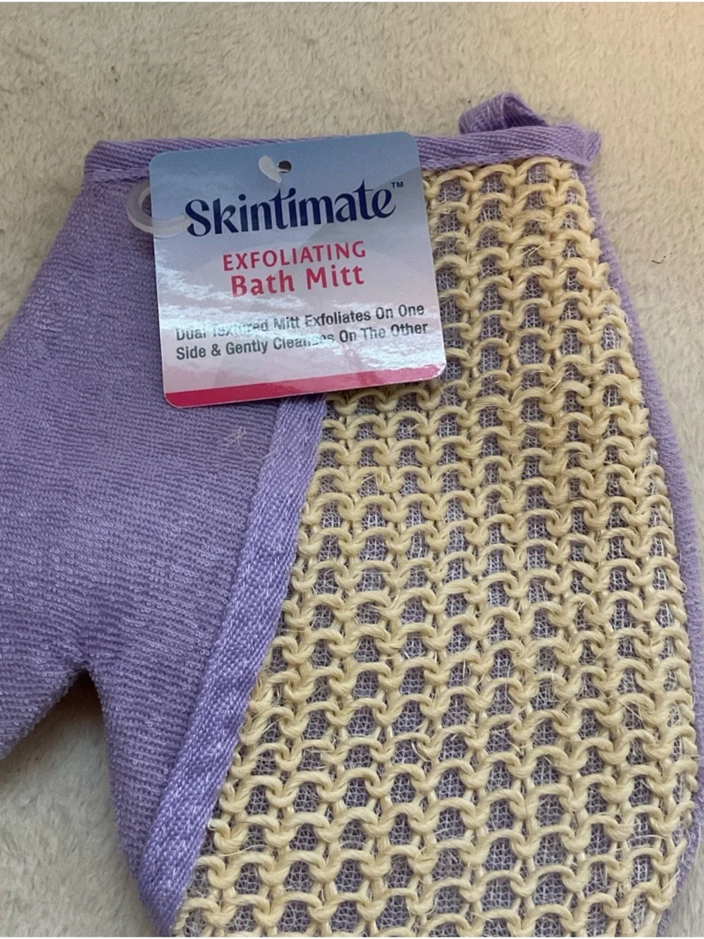 Skintimate Exfoliating Bath Mitt - Lavender and Cream